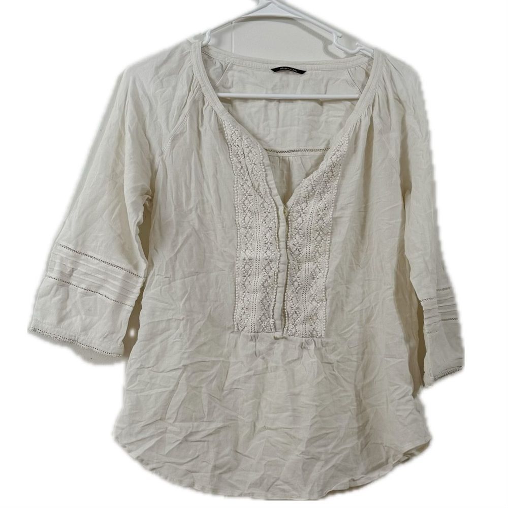Massimo Dutti Cream Relaxed Bib Collar‎ Blouse